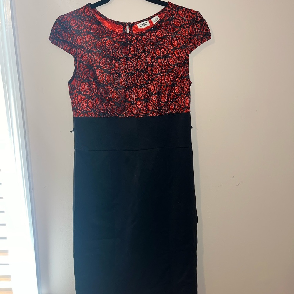 Cato Red and Black Lace Midi Dress